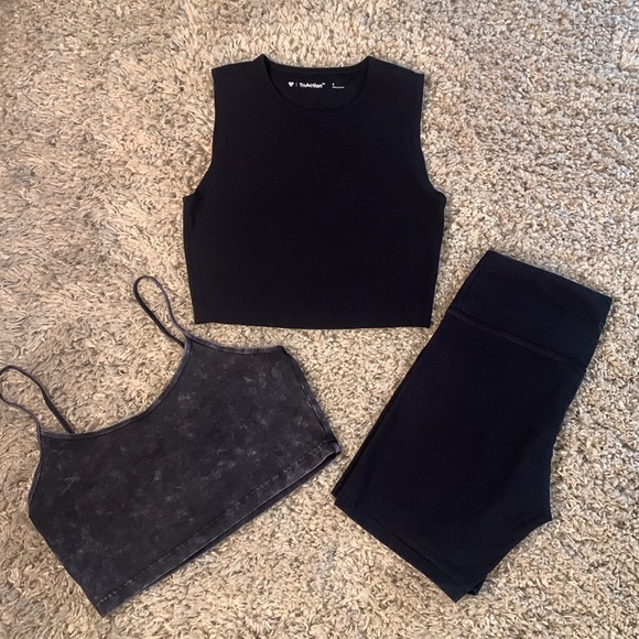 3 pieces. TNA Aritzia High Waisted Shorts and Bra Top Size M with Tank Size S - Picture 2 of 14